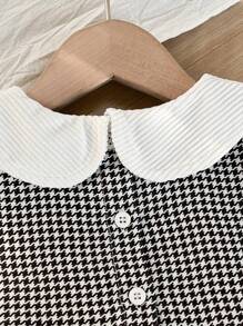 Baby Girl Houndstooth Patchwork Printed Dress, Autumn/Winter - Black - View 3