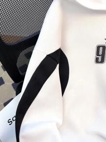 SHEIN 少女撞色字母印花宽松休闲卫衣，秋冬季款 - 黑與白 - 查看 4