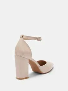 CUCCOO BIZCHIC Talons hauts à bout pointu avec bride à la cheville et talon épais, de couleur abricot. Chaussures à talons de mode pour les trajets, les fêtes et les rendez-vous. Ambiance de Noël, du Nouvel An, de l'automne, de l'hiver et de la Saint-Valentin.