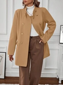 SHEIN Clasi Women's Elegant Stand Collar Metal Button Decoration Overcoat