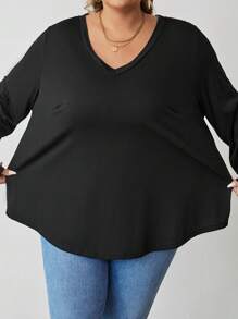 SHEIN CURVE+ Áo phông đen hở vai dài tay rộng rãi thoải mái cho mùa thu đông cỡ lớn dành cho nữ, Áo phông cỡ lớn cho nữ, Trang phục, Trang phục mùa thu, Áo bất đối xứng, Áo nữ, Áo có tay, Quần áo mùa thu, Áo dễ thương, Áo cong, Áo rộng thùng thình - màu đen - Xem 6