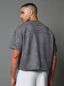 SUMWON Áo thun tay ngắn siêu cao cấp Boxy Fit Crop Suedette Essential - Xám - Xem 2