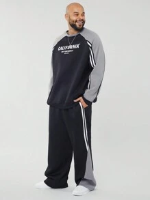Manfinity NXTstreet Conjunto de sudadera holgada con gráfico de letras y pantalón de punto para hombres de talla grande