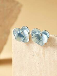 SHEIN 18K 镀金 - 空灵油画粉色花卉耳环 - 藍色 - 查看 8