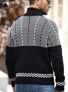 Manfinity Homme Men's Winter Geometric Pattern Turtleneck Casual Long Sleeve Sweater - Black - View 2