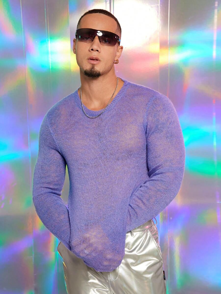 Manfinity AFTRDRK Áo len dệt kim dài tay cổ tròn màu trơn thời trang ôm vừa vặn cho nam, mùa thu/đông dự tiệc, bạn bè - Nhiều màu - Xem 1