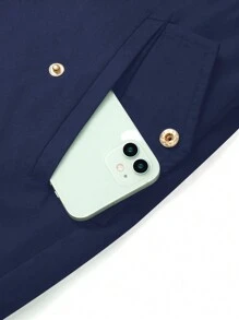 SHEIN LUNE Áo khoác mùa đông dày có mũ trùm đầu cho nữ có cổ lông giữ nhiệt - Màu xanh hải quân - Xem 4