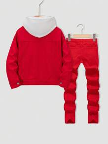 SHEIN Tween Boy Fashion Casual Red Denim Boys Pocket Design Lapel Long Sleeve Jacket Outerwear For Boys Costume Dailywear And Summer Kids Clothes Kids Coats Boys(This Product Is A Single Product Excluding Jeans And Other Trouser Suits) - Red - View 4