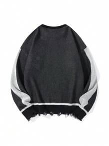 Manfinity EMRG Men's Casual Color Block Patchwork Distressed Street Wear Graphic Color Block Star Pullover Long Sleeve Crew Neck Sweater, Autumn/Winter,For Going Out, Friends