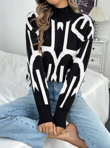 SHEIN LUNE Women's Casual Minimalist French-Style Long Sleeve Pullover Sweater Knit Pullover Fall Winter - Black - View 4