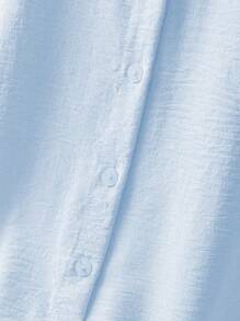 SHEIN LUNE Plus Size Simple Solid Color Mandarin Collar Shirt, Casual For Autumn - Baby Blue - View 3