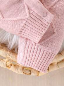 Baby Girl Fashionable Cute Solid Color Ruffle Trim Romper - Pink - View 4