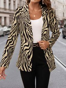 SHEIN Clasi Women Elegant Zebra Print Pattern Long Sleeve Blazer