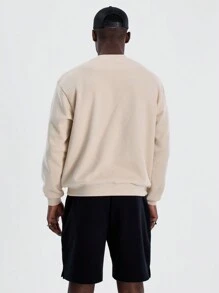 Musero Basic Plain Style Crew Neck Drop Shoulder Long Sleeve Sweater Jumper Autumn Winter Essentials - Apricot - View 3