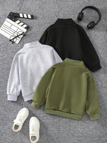 SHEIN Áo nỉ dài tay dáng rộng, khóa kéo, màu trơn, cổ đứng, trang trí đơn giản, phong cách thể thao đa năng, nhiều màu sắc, lý tưởng cho mặc hàng ngày đi học, dã ngoại, dạo phố, du lịch, mặc lót mùa xuân/thu, lớp áo giữ ấm mùa đông. - Nhiều màu - Xem 2