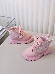 Botas de moda para niños, botas casuales para niñas para exterior, botas versátiles para vestir, zapatos antideslizantes de suela blanda para bebés y niños pequeños, para otoño/invierno - Rosa - Ver 6