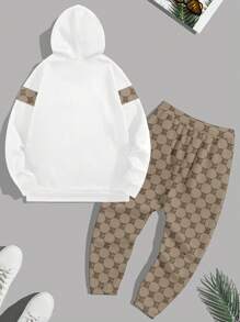 Manfinity Homme Men's Casual Contrast Letter Graphic Sweatshirt & Pants Set, Men Clothing Sets, 2 Pieces Hoodie Set, Men Tracksuit - White - View 2