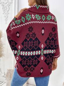 Plus Size Crew Neck Pattern Detail Minimalist Casual Pullover Sweater