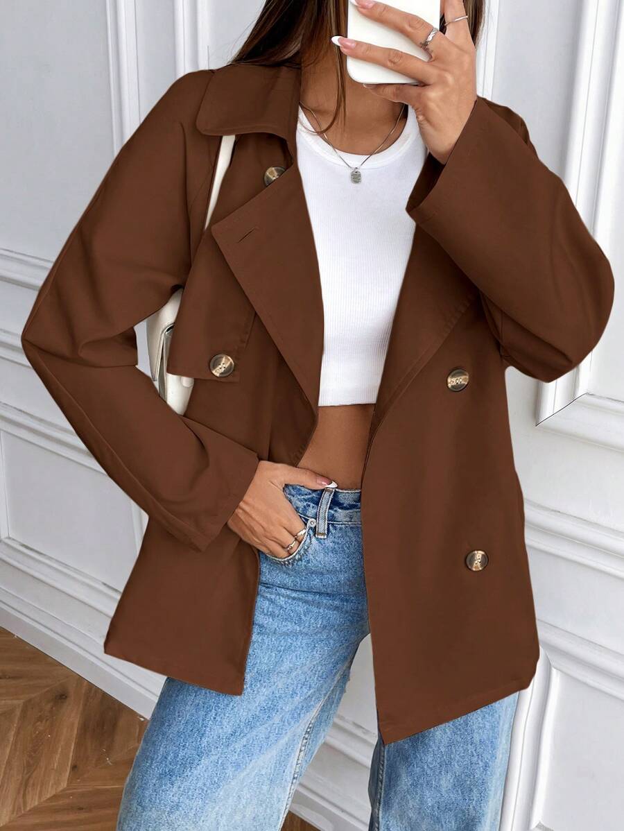 SHEIN Unity Cappotto trench minimale da donna color kaki di lunghezza midi a forma di H - Caffè Marrone - Visualizzare 1