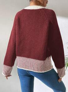 Calvaya 1pc French Style Versatile Black & White Stripe Knitted Cardigan