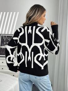 SHEIN LUNE Women's Casual Minimalist French-Style Long Sleeve Pullover Sweater Knit Pullover Fall Winter - Black - View 2