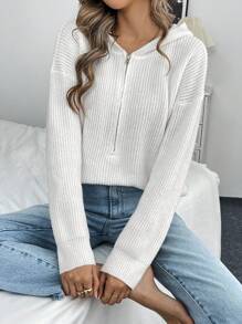 SHEIN LUNE Women Front Zip Up Hoodie Casual Minimalist Design Sweater