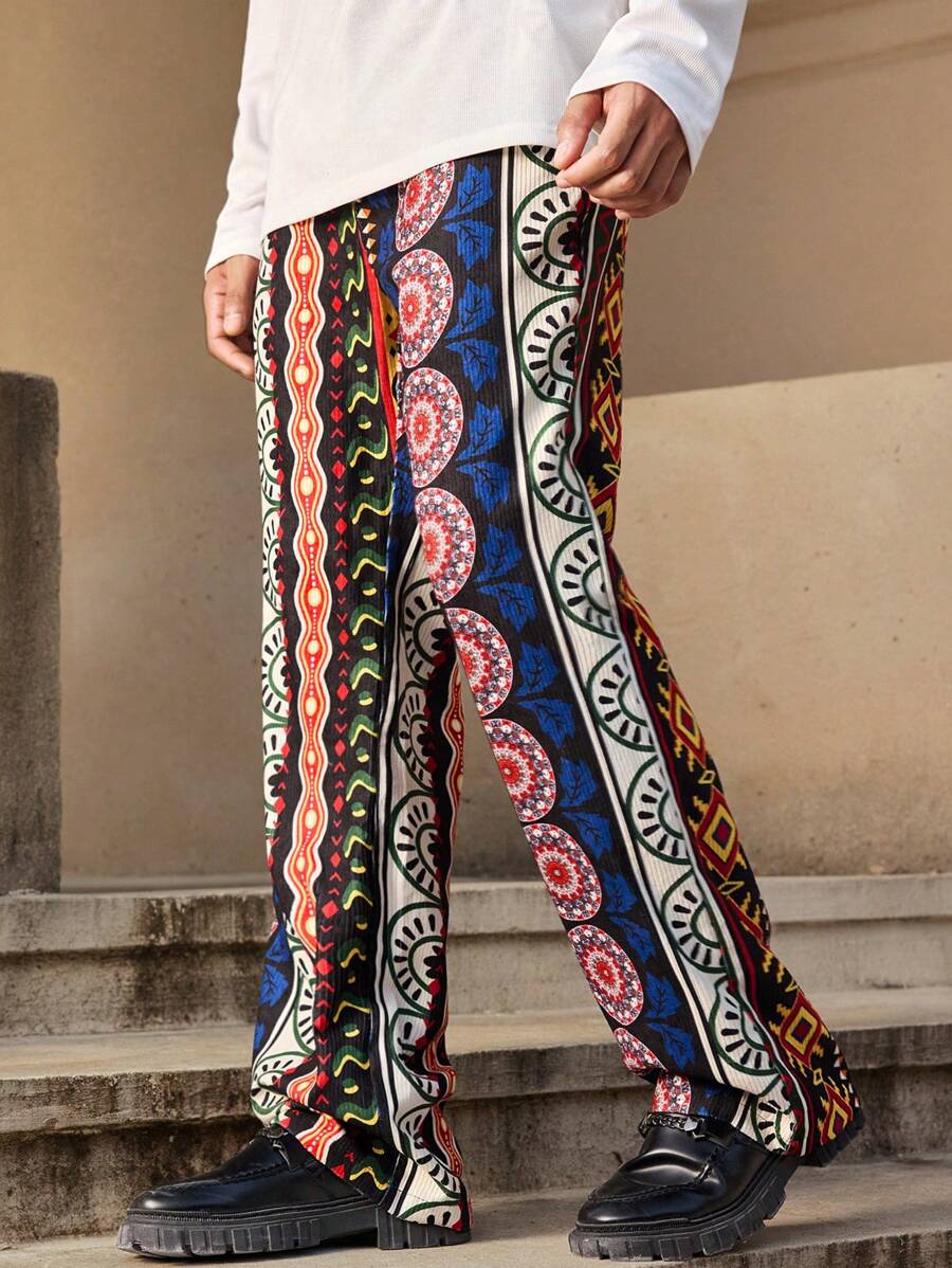 Manfinity VCAY Men's Woven Casual Loose Elastic Waist Straight Leg Pants, Young Fashion Daily Wear - Multicolor - View 1