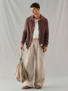 Manfinity VCAY Jersey de punto de manga larga con bolsillo y diseño suelto de parche, casual y de moda para hombres