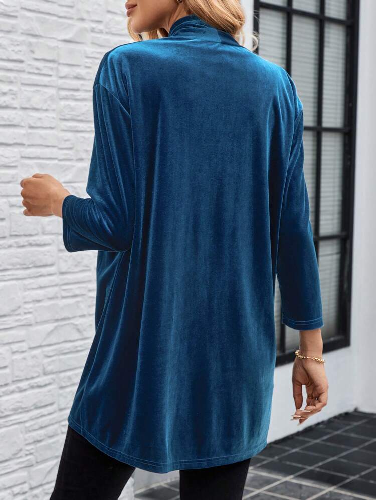 2pcs/Set Women Casual Elegant Solid Color T-Shirt And Front-Open Cardigan, Autumn