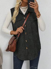 EMERY ROSE Women's Casual Lightweight Front Button Up Vest Jacket For Outings, Autumn - Dark Grey - View 5