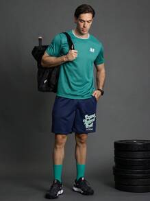 Gym Rark Boyfriend Style Men's Letter Print Short Sleeve Sportswear T-Shirt Compression Shirt Men - Green - View 4