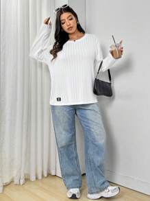 SHEIN EZwear 大码针织圆领基本款长袖 T 恤