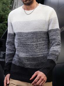 Manfinity Homme 男士圆领拼色休闲长袖针织毛衣 - 彩色 - 查看 5
