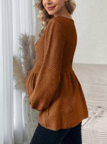 SHEIN Pullover casual polyvalent à manches longues et col rond de couleur unie pour femmes enceintes, pour l'hiver - Tabac - Voir 2