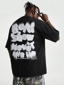 AXEPEAK Men's Loose Fit Round Neck English Print Short Sleeve T-Shirt, Suitable For Summer - Black - View 4