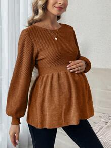 SHEIN Pullover casual polyvalent à manches longues et col rond de couleur unie pour femmes enceintes, pour l'hiver - Tabac - Voir 4
