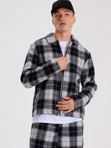 Musero Men Flannel Zip Jacket - Navy Blue - View 1