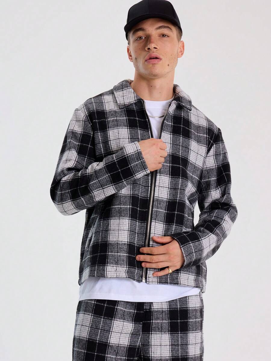 Musero Men Flannel Zip Jacket - Navy Blue - View 1