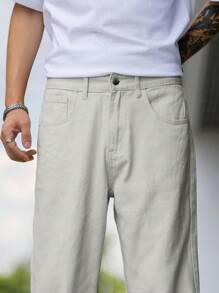 Manfinity Homme Men's Casual Everyday Slant Pocket Simple Versatile Loose Straight Leg Jeans - Grey - View 5