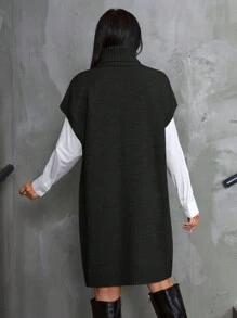 EURMUSE Women's Cable Knit Sweater Vest Dress - Black - View 4