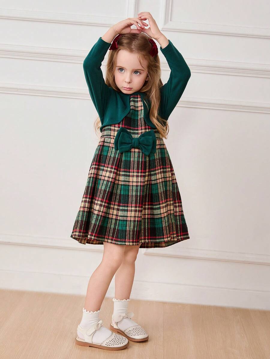 Cozy Pixies 年轻女孩彩色格子撞色腰长袖二合一连衣裙 - 彩色 - 查看 1