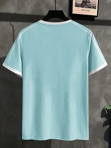 Manfinity Homme Áo thun nam cổ tròn tay ngắn in chữ thường ngày - Màu xanh nhạt - Xem 2