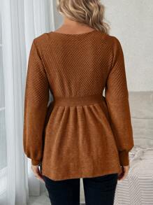 SHEIN Pullover casual polyvalent à manches longues et col rond de couleur unie pour femmes enceintes, pour l'hiver - Tabac - Voir 6