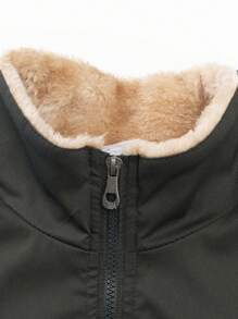 Manfinity Homme Men's Front Zip Up Long Sleeve Pockets Simple Jacket Casual Outwear,Men Jacket,Fall And Winter Men Clothes,Winter Men Jacket,Plush Fleece For Warmth - Army Green - View 4