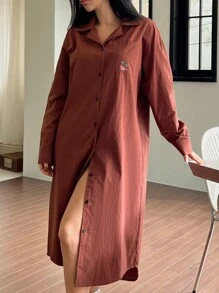 DAZY Cherry Print Decor Loose Mid-Length Nightgown