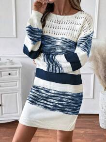 SHEIN LUNE Vrouwen ronde hals lange mouw effen kleur patchwork casual cropped trui jurk