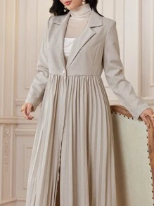 Mulvari French Lapel Pleated Women Suit Jacket - Apricot - View 6