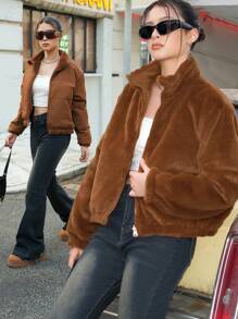 Teen Girl Reversible Stand Collar Thermal Lined Padded Coat, Winter - Maroon - View 1