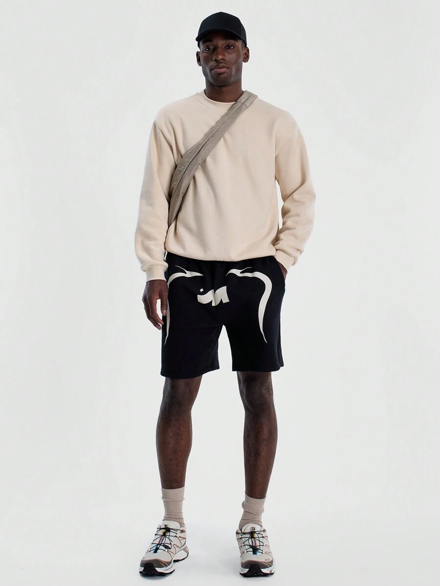 Musero Men Graphic Drawstring Jogger Shorts - Black - View 1