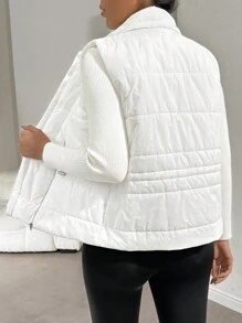 SHEIN Essnce Women's Solid Color Drawstring Waist Sleeveless Casual Padded Coat, Winter